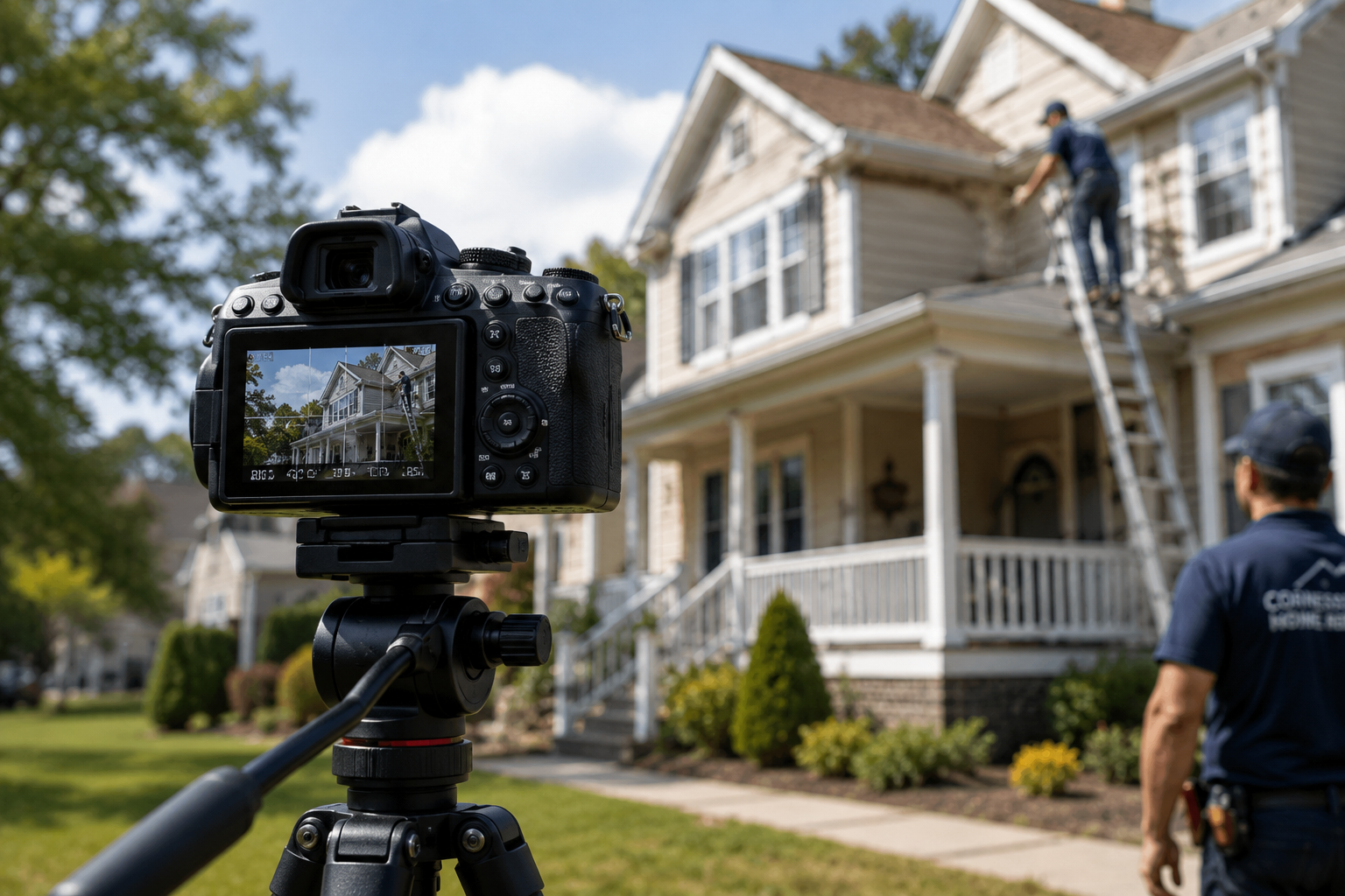 A real home-service project being professionally photographed
