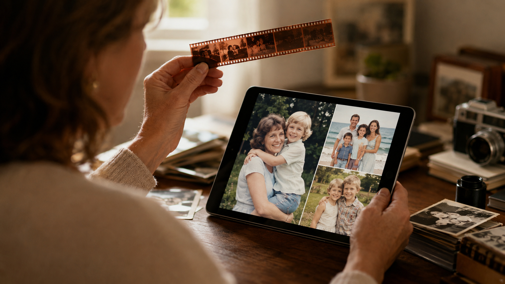 Film negatives and family photographs preserved digitally